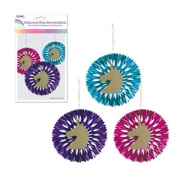 12" Party Hanging Fans w/ Glitter Unicorn Icons