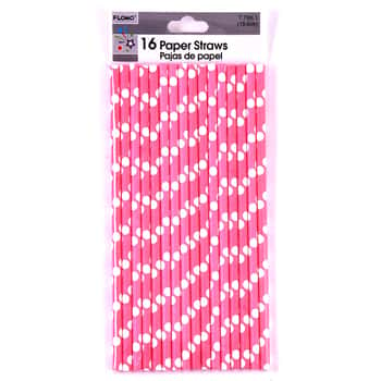 Pink Dot Paper Party Straws - 16-Packs