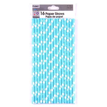 Blue Dot Paper Party Straws - 16-Packs