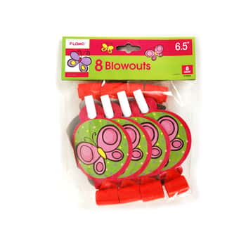 Printed Party Blowout Horns w/ Butterfly Print - 8-Pack