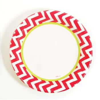 9" Printed Disposable Paper Plates w/ Chevron Print - 8-Pack