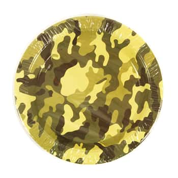 9" Printed Disposable Paper Plates w/ Camo Print - 8-Pack