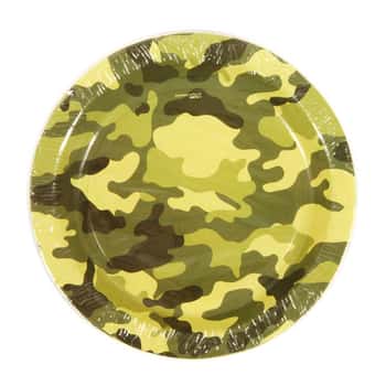 7" Printed Disposable Paper Plates w/ Camo Print - 8-Pack