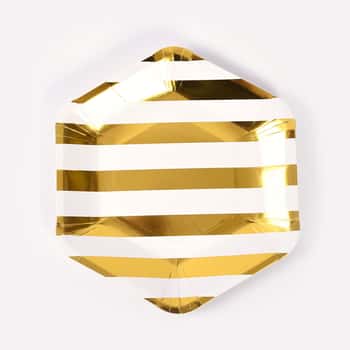 7" Gold Stripe Hexagon Plate w/ Hotstamping - 6-Packs