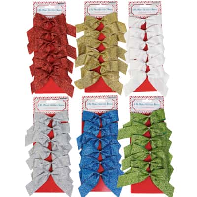 Bow Mini 6ct Glittered Foil 6ast Colors Ea 4.5x3in/xmas Tcd