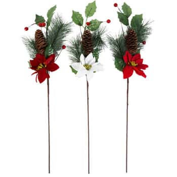 Christmas Pick 24in Poinsettia W/pine/cone/berries 3ast Xmas Ht