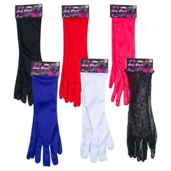 Gloves Long Dress-up 16in 6ast 5-polyester/1-lace Pbh Pink/white/blk/red/purple