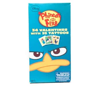 Valentine Cards 34ct Deluxe Phineas & Ferb W/tattoos *2.99* Boxed