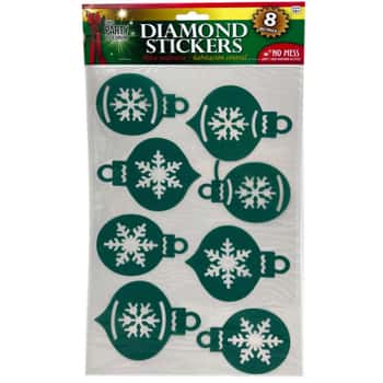 8 Piece Dimond Holiday Sticker Ornaments in Green