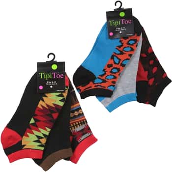 Women's Low Cut Novelty Socks - Red/Yellow/Blue/Black Prints - Size 9-11 - 3-Pair Packs