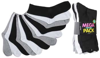 Women's Casual Crew Socks - Black/White/Grey - Size 9-11 - 6-Pair Packs