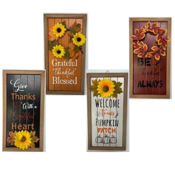 Harvest Wall Plaque 9x17.7in 4ast Embelished W/floral Mdf Ht/mdf Comply Lbl
