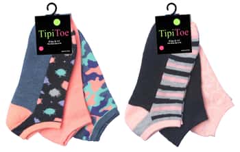 Women's Low Cut Novelty Socks - Peach/Purple/Black Prints - Size 9-11 - 3-Pair Packs