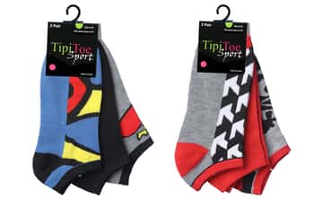 Women's Low Cut Novelty Socks - Grey/Red/Blue/Black Prints - Size 9-11 - 3-Pair Packs