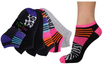 Women's Low Cut Novelty Socks - Leopard/Striped/Solid Theme - Size 9-11 - 6-Pair Packs