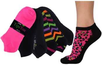 Women's Low Cut Novelty Socks - Neon Leopard/Striped/Solid Theme - Size 9-11 - 6-Pair Packs