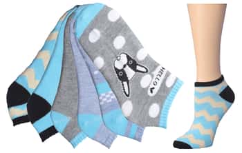 Women's Low Cut Novelty Socks - Blue & Grey French Bulldog Theme - Size 9-11 - 6-Pair Packs