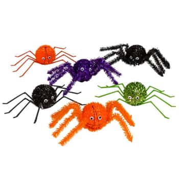 Spider Tinsel 6asst 2 Styles Ea In 3 Colors 9in Hlwn Ht