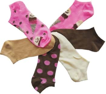 Women's Low Cut Novelty Socks - Ice Cream & Polka Dot Print - Size 9-11 - 6-Pair Packs