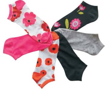 Women's Low Cut Novelty Socks - Floral & Solid - Size 9-11 - 6-Pair Packs