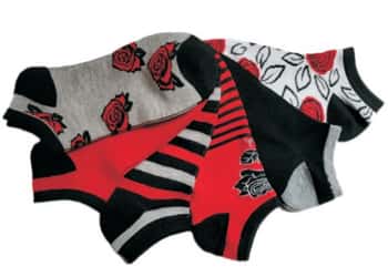 Women's Low Cut Novelty Socks - Rose & Stripe Print - Size 9-11 - 6-Pair Packs