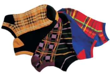 Women's Low Cut Novelty Socks - Two Tone Tartan & Plaid Print - Size 9-11 - 6-Pair Packs