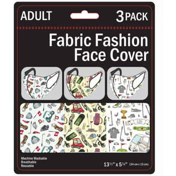 3 Pack Golf Adult Size Washable Face Mask 3 Asst