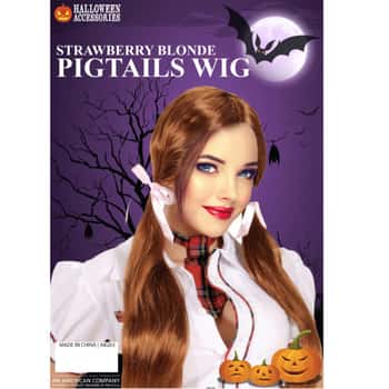 Strawberry Blonde Pigtails Wig with Ribbons