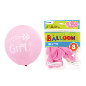 12" "It'S A Girl" Printed Balloons - 8-Packs