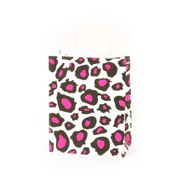 Narrow Medium - Leopard White Kraft Gift Bags w/ White Color Twisted Handles