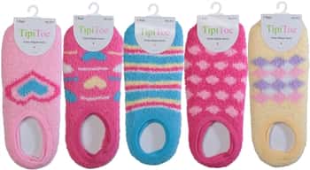Women's Fuzzy Slipper Socks w/ Non-Skid Grips - Assorted Prints - Size 9-11