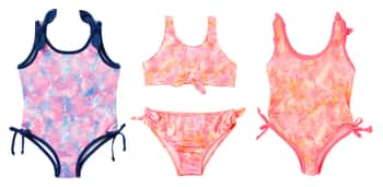 Girl's Fashion One-Piece & Two-Piece Swimsuits - Tie-Dye & Pineapple Print - Sizes 7-16