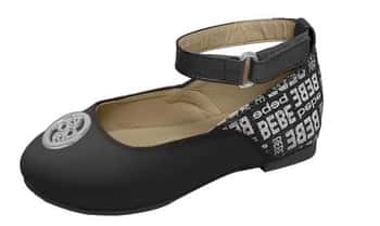 Toddler Girl's Ankle Strap Ballet Flats w/ Bebe Heel Print & Stud Embellishment - Black