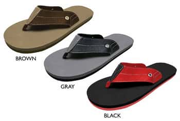 Men's Thong Flip Flop Sandals w/ Fabric Strap & Dual Layer Sole - Two-Tone w/ Contrast Stitching