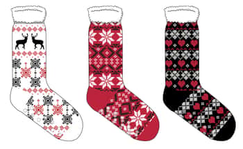 Boy's & Girl's Premium Sherpa Lined Christmas Crew Socks w/ Non-Skid Grips - Size 6-8