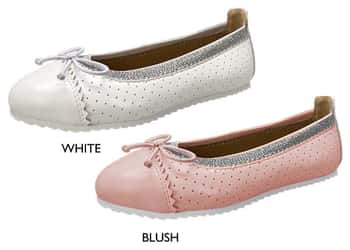 Girl's Ballet Flats w/ Perforations, Metallic Elastic & Sawtooth Outsole