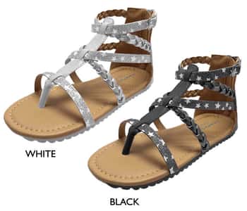 Girl's Gladiator Sandals w/ Glitter Stars & Metallic Braid Details