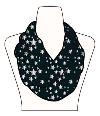 Girl's Black Lightweight Infinity Scarves w/ Foil Print Stars