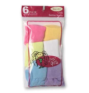 Girl's Pastel Bobby Cuff Socks - Size 4-6 - 6-Pair Packs