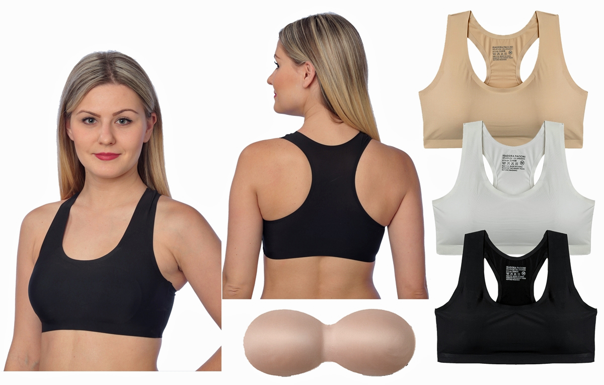 Second Skin Pullover Compression Sports Bras w Racerback Removable Pads