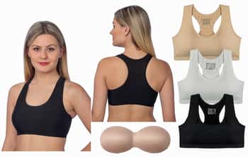 Second Skin Pullover Compression Sports Bras w/ Racerback & Removable Pads