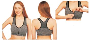 Women's Zip-Up Front Sports Bras w/ Racer Back & Athletic Print - Heathered Print