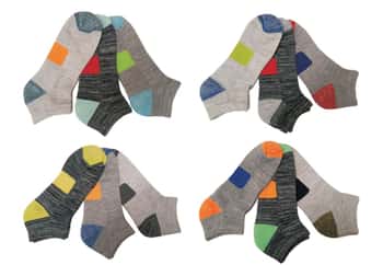 Men's Designer Heathered Athletic Ankle Socks w/ Two Tone Heel, Sole & Toe - Pair Packs