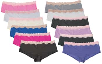 Women's Nylon/Spandex Boy Short Panties - Solid Colors w/ Lace - Sizes 5-7