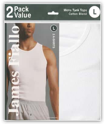 Men's White A-Shirts - 2-Packs - Sizes Small-XL
