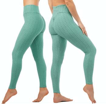 Women's Textured Anti-Cellulite Ruched Leggings - Mint Green