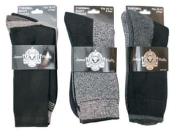 Men's Wool Blend Marled Ribbed Knit Thermal Boot Socks - Heathered Heel & Toe - Size 10-13 - 2-Pair Packs