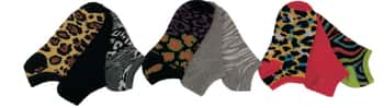 Women's Low Cut Patterned Socks - Two Tone Leopard & Zebra Print - Size 9-11 - 3-Pair Packs