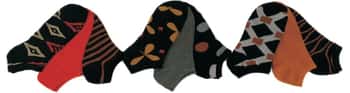 Women's Low Cut Patterned Socks - Autumn Colored Shapes & Cloverleafs - Size 9-11 - 3-Pair Packs