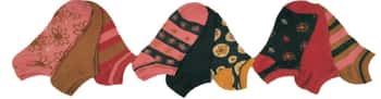 Women's Low Cut Patterned Socks - Autumn Colored Floral Print - Size 9-11 - 3-Pair Packs